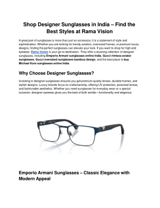 Find the Best Maui Jim Sunglasses Online with Rama Vision