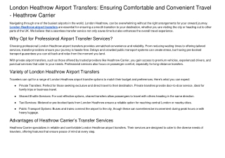 London Heathrow Airport Transfers Ensuring Comfortable and Convenient Travel - Heathrow Carrier