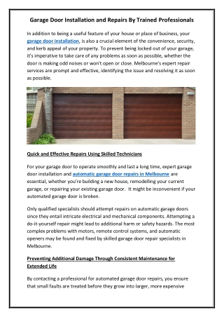 Garage Door Installation and Repairs By Trained Professionals