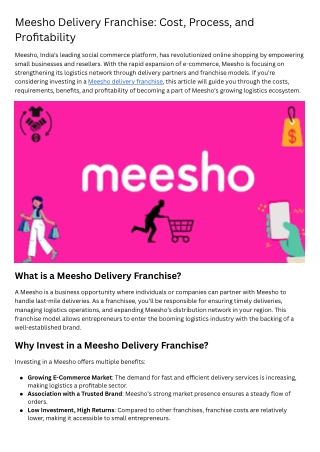 meesho delivery franchise cost process