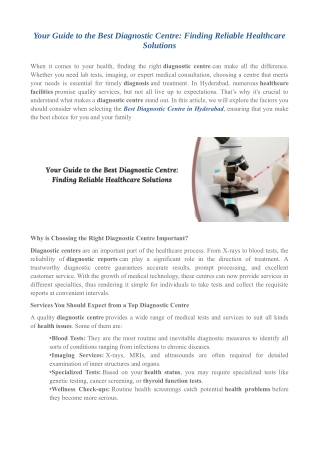 Your Guide to the Best Diagnostic Centre: Finding Reliable Healthcare Solutions