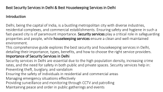 Enhancing Safety and Hygiene: Top Security and Housekeeping Services in Delhi"