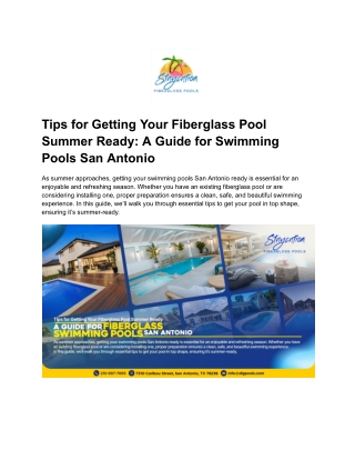 Tips for Getting Your Fiberglass Pool Summer Ready- A Guide for Swimming Pools San Antonio