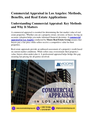 Commercial Appraisal in Los Angeles Methods, Benefits, and Real Estate Applications