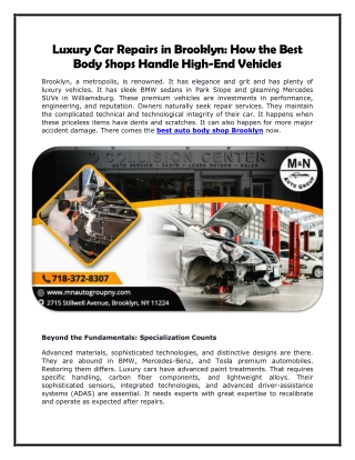 Luxury Car Repairs in Brooklyn: How the Best Body Shops Handle High-End Vehicles
