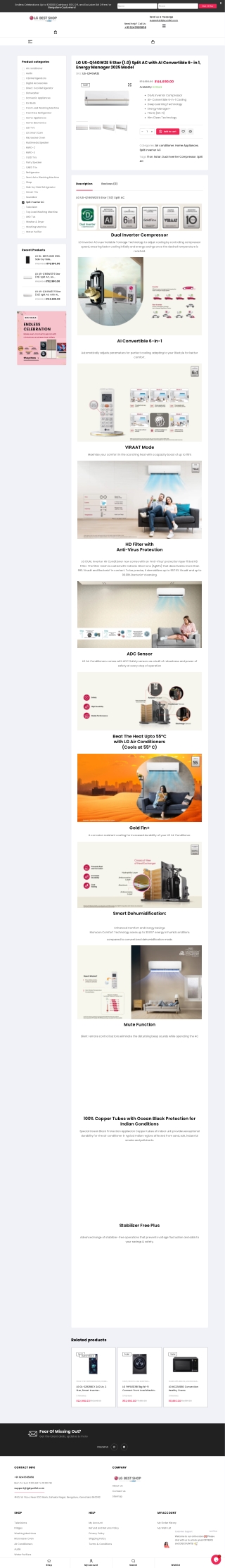 LG US-Q14GWZE 5 Star (1.0) Split AC with AI Convertible 6- in 1, Energy Manager 2025 Model - LGbyUnilet