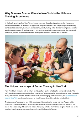 Why Summer Soccer Class in New York is the Ultimate Training Experience