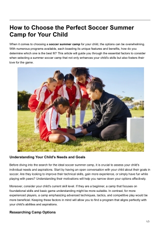 How to Choose the Perfect Soccer Summer Camp for Your Child