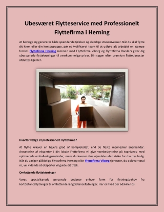 Ubesværet Flytteservice med Professionelt Flyttefirma i Herning