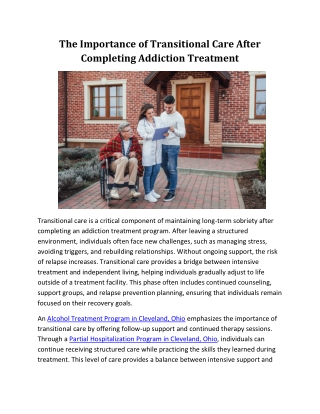 The Importance of Transitional Care After Completing Addiction Treatment