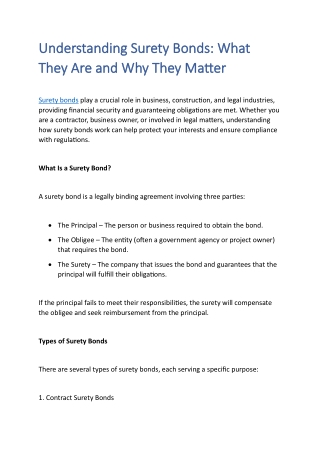 Understanding Surety Bonds What They Are and Why They Matter