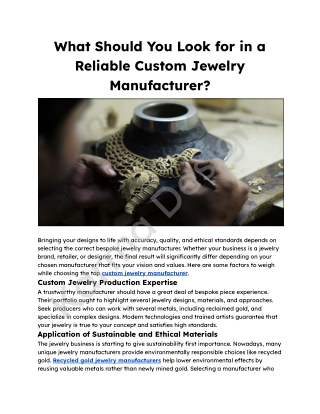 What Should You Look for in a Reliable Custom Jewelry Manufacturer_