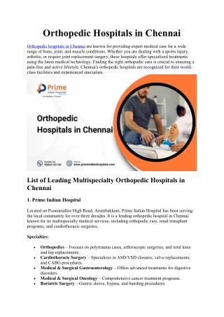 Orthopedic Hospitals in Chennai