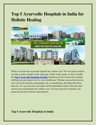 Top 5 Ayurvedic Hospitals in India for Holistic Healing