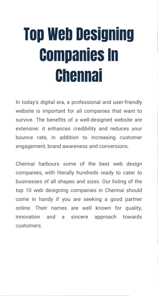 Top Web Designing Companies In Chennai
