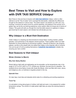 Best Times to Visit and How to Explore with DVR TAXI SERVICE Udaipur