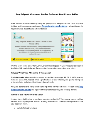 Buy Polycab Wires and Cables Online at Best Prices Istika