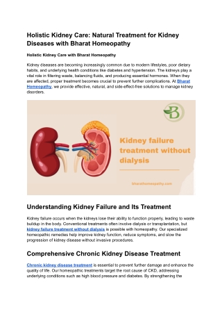 Holistic Kidney Care_ Natural Treatment for Kidney Diseases with Bharat Homeopathy