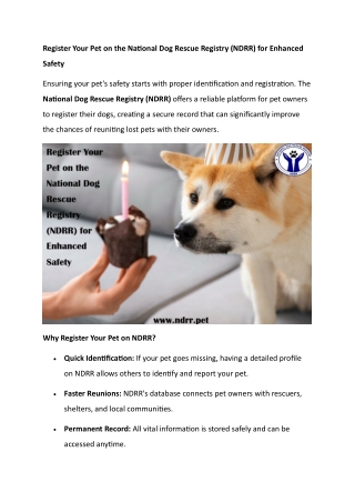 Register Your Pet on the National Dog Rescue Registry  NDRR for Enhanced Safety
