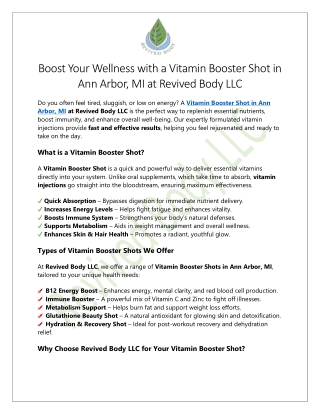 Vitamin Booster Shot Ann Arbor MI At Revived Body LLC