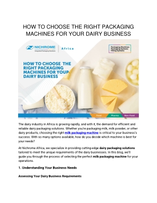 HOW TO CHOOSE THE RIGHT PACKAGING MACHINES FOR YOUR DAIRY BUSINESS