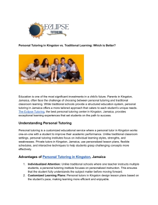 PersonalTutoringinKingstonvs.TraditionalLearning:WhichisBetter?Educationisoneoft