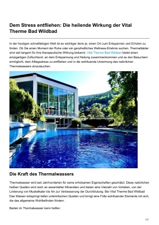 Dem Stress entfliehen Die heilende Wirkung der Vital Therme Bad Wildbad