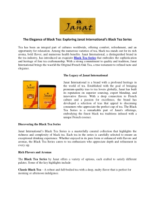 The Elegance of Black Tea Exploring Janat International’s Black Tea Series