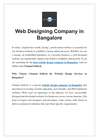 Web Designing Company in Bangalore
