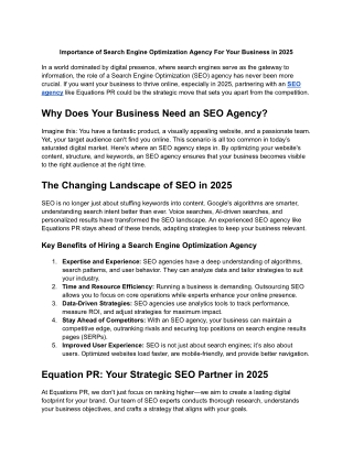Importance of Search Engine Optimization Agency For Your Business in 2025