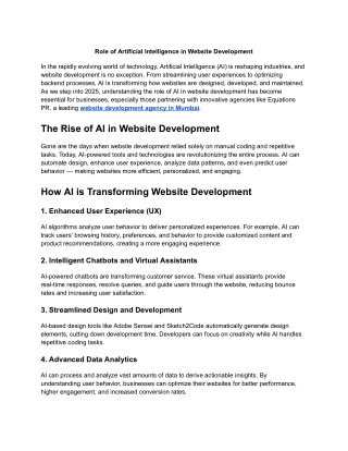 Role of Artificial Intelligence in Website Development