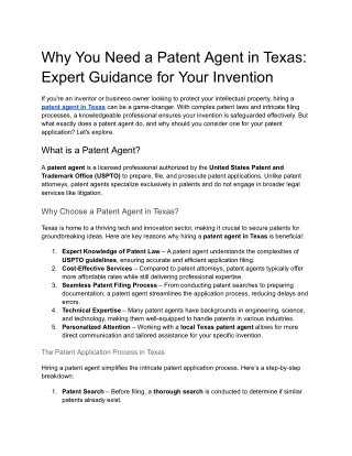 Why You Need a Patent Agent in Texas- Expert Guidance for Your Invention