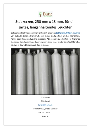 Stabkerzen, 250 mm x 13 mm, für ein zartes, langanhaltendes Leuchten