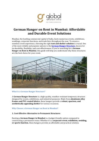 German Hanger on Rent in Mumbai-Affordable and Durable Event Solutions