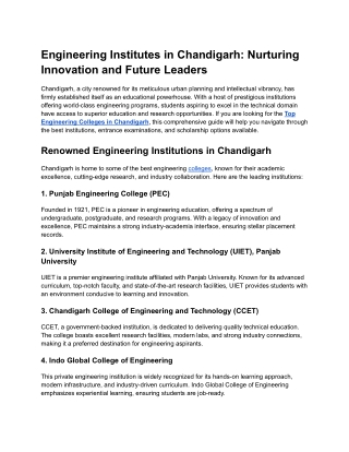 engineering institutes in chandigarh nurturing