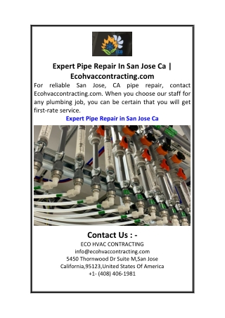 Expert Pipe Repair In San Jose Ca  Ecohvaccontracting.com