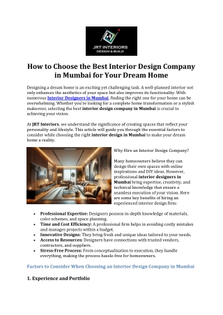 How to Choose the Best Interior Design Company in Mumbai for Your Dream Home