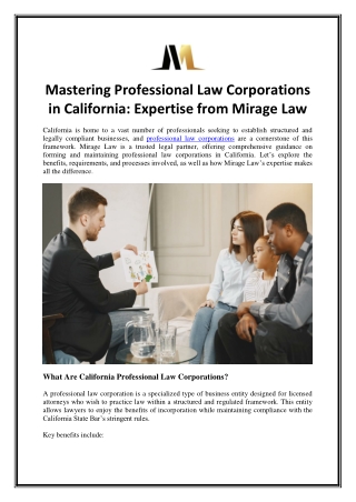 Mastering Professional Law Corporations in California Expertise from Mirage Law