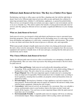 Efficient Junk Removal Services- The Key to a Clutter-Free Space