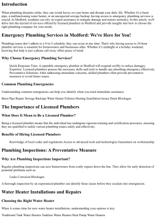 Emergency Plumbing Services in Medford: We're Here for You!