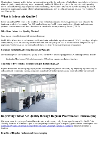 maintaining a clean and healthy indoor