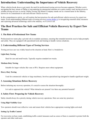 The Best Practices for Safe and Efficient Vehicle Recovery by Expert Tow Teams