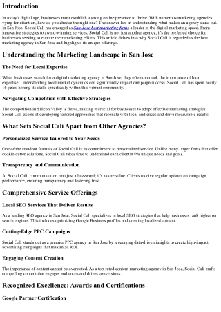Why Social Cali is the Preferred Social Media Marketing Agency in San Jose?