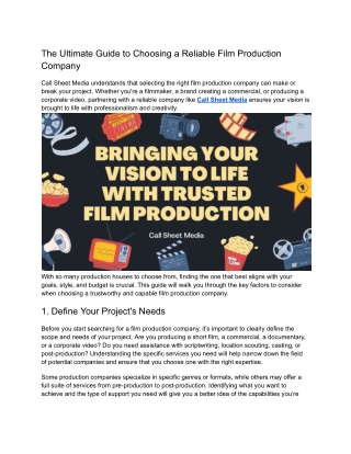 The Ultimate Guide to Choosing a Reliable Film Production Company