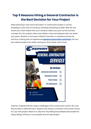 Top 5 Reasons Hiring a General Contractor is the Best Decision for Your Project