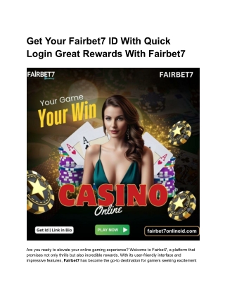 Get Your Fairbet7 ID With Quick Login Great Rewards With Fairbet7