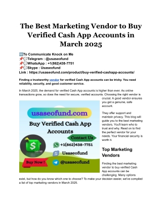 The Best Marketing Vendor to Buy Verified Cash App Accounts in March 2025