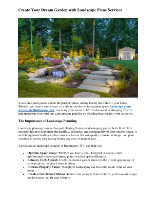 Create Your Dream Garden with Landscape Plans Services