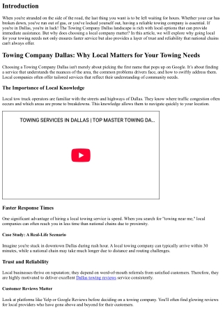 Towing Company Dallas: Why Local Matters for Your Towing Needs