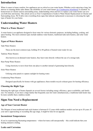 **Your Comprehensive Guide to Water Heater Replacement in Chester and Surroundin